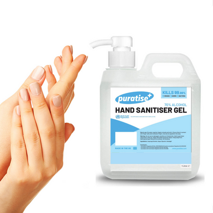 Puratise 1 Litre Hand Sanitiser Gel with Pump to fit 38mm Neck