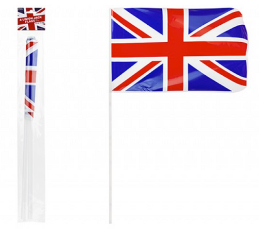 Union Jack RECTANGLE Hand Flag 4PK UNION JACK 12x8" WITH STICKS