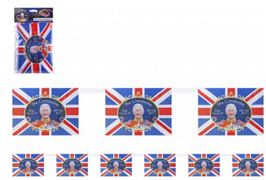 CORONATION 3.6M RAYON BUNTING 8 20CM X 13CM FLAGS