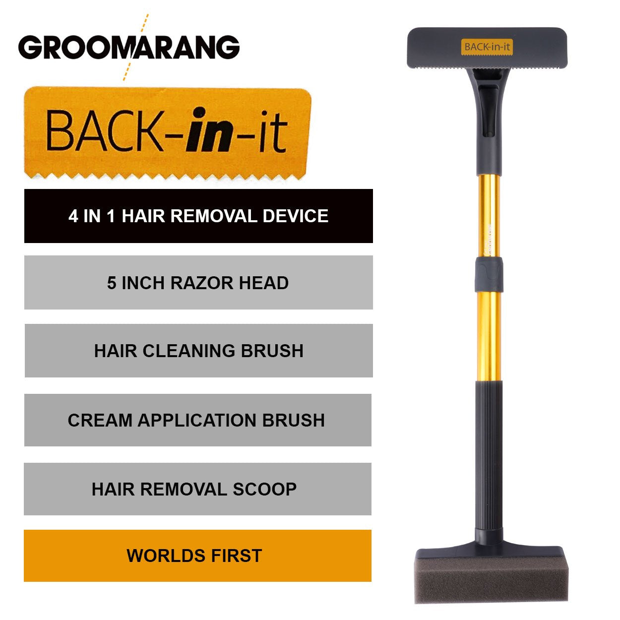 Groomarang 'Back In It'  Back and Body Hair Removal Device- BACK SHAVER