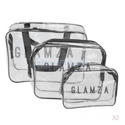 Glamza 3pc Clear Travel Bags Set - Pink or Black