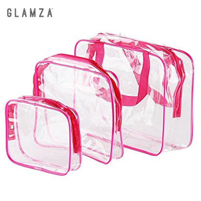 Glamza 3pc Clear Travel Bags Set - Pink or Black