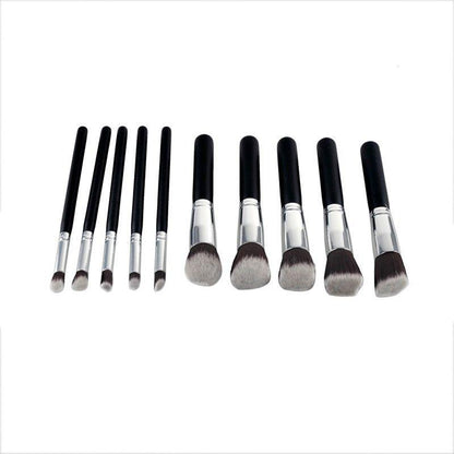 Glamza 10PC Black Silver Makeup Brushes Set