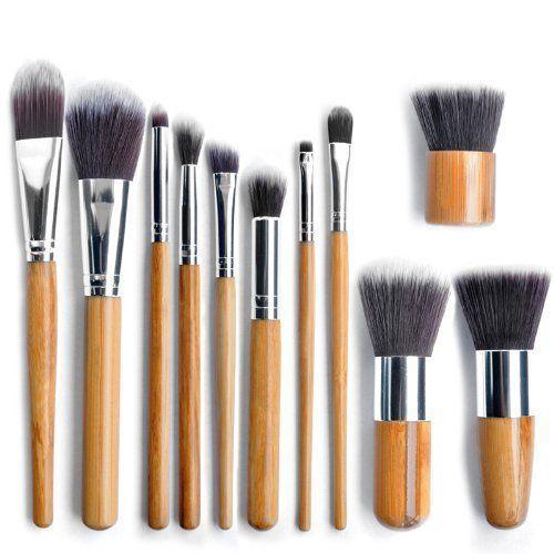 11pc Luxury Bamboo Makeup Brushes with Pouch