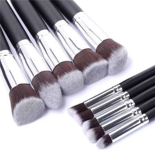 Glamza 10PC Black Silver Makeup Brushes Set