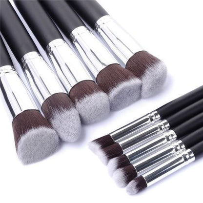 Glamza 10PC Black Silver Makeup Brushes Set