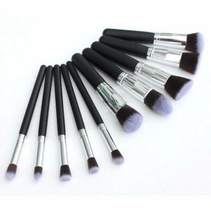 Glamza 10PC Black Silver Makeup Brushes Set